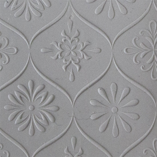 Texture Tile - Woven Daisies Embossed sample rolled into clay