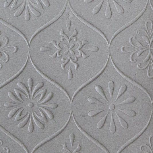 Texture Tile - Woven Daisies Embossed sample rolled into clay