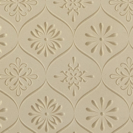 Texture Tile - Woven Daisies Embossed. Beige Texture Tiles are flexible, washable and can be used with any soft clay. Spritz with CoolSlip or dust on Dry Powder Release for stick-free impressions when using metal clay and polymer clay.