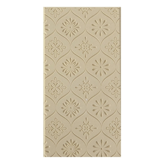 Texture Tile - Woven Daisies Embossed. Beige Texture Tiles are flexible, washable and can be used with any soft clay. Spritz with CoolSlip or dust on Dry Powder Release for stick-free impressions when using metal clay and polymer clay.