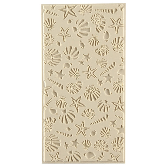 Texture Tile - Seashells. Beige Texture Tiles are flexible, washable and can be used with any soft clay. Spritz with CoolSlip or dust on Dry Powder Release for stick-free impressions when using metal clay and polymer clay.