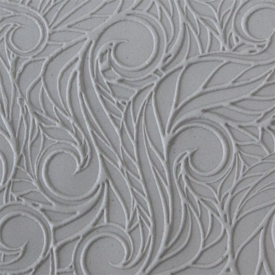 Texture Tile - Feather Flurry Embossed sample rolled into clay