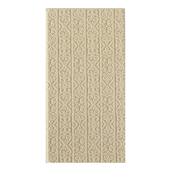 Texture Tile - Kazakh Vertical. Beige Texture Tiles are flexible, washable and can be used with any soft clay. Spritz with CoolSlip or dust on Dry Powder Release for stick-free impressions when using metal clay and polymer clay.