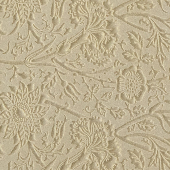 Texture Tile - Carnations. Beige Texture Tiles are flexible, washable and can be used with any soft clay. Spritz with CoolSlip or dust on Dry Powder Release for stick-free impressions when using metal clay and polymer clay.