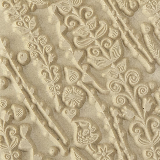 Texture Tile - Spring Love. Beige Texture Tiles are flexible, washable and can be used with any soft clay. Spritz with CoolSlip or dust on Dry Powder Release for stick-free impressions when using metal clay and polymer clay.