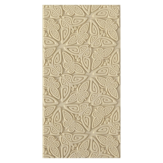 Texture Tile - Butterfly Bash. Beige Texture Tiles are flexible, washable and can be used with any soft clay. Spritz with CoolSlip or dust on Dry Powder Release for stick-free impressions when using metal clay and polymer clay.