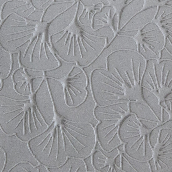 Texture Tile - Gingko Leaves Embossed sample rolled into clay