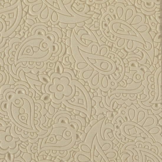 Texture Tile - Paisley Fineline. Beige Texture Tiles are flexible, washable and can be used with any soft clay. Spritz with CoolSlip or dust on Dry Powder Release for stick-free impressions when using metal clay and polymer clay.