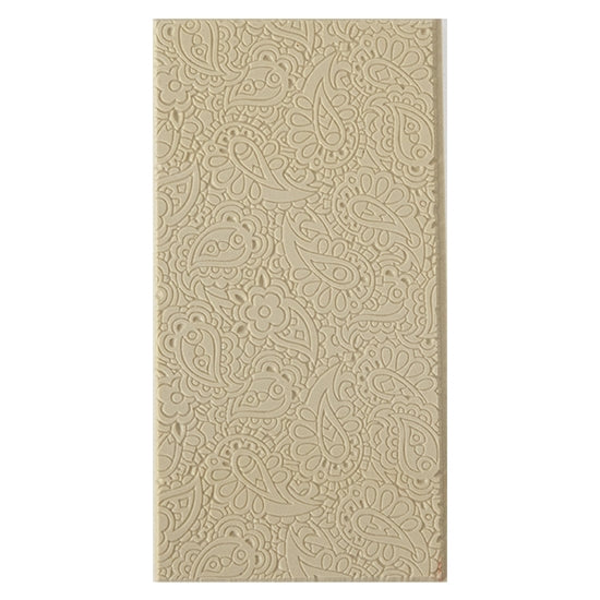 Texture Tile - Paisley Fineline. Beige Texture Tiles are flexible, washable and can be used with any soft clay. Spritz with CoolSlip or dust on Dry Powder Release for stick-free impressions when using metal clay and polymer clay.