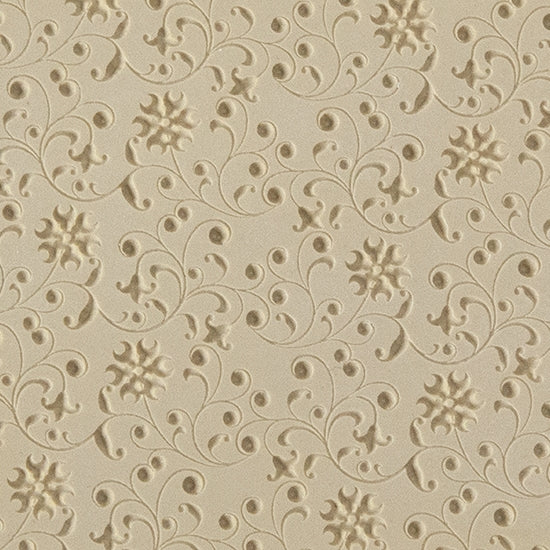 Texture Tile - Floral Curls Embossed. Beige Texture Tiles are flexible, washable and can be used with any soft clay. Spritz with CoolSlip or dust on Dry Powder Release for stick-free impressions when using metal clay and polymer clay.