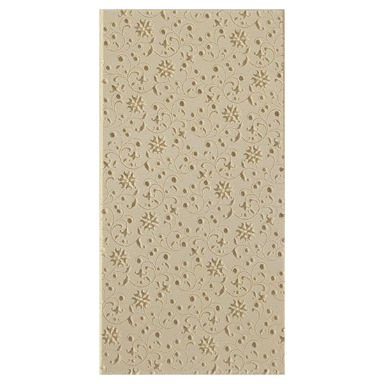 Texture Tile - Floral Curls Embossed. Beige Texture Tiles are flexible, washable and can be used with any soft clay. Spritz with CoolSlip or dust on Dry Powder Release for stick-free impressions when using metal clay and polymer clay.