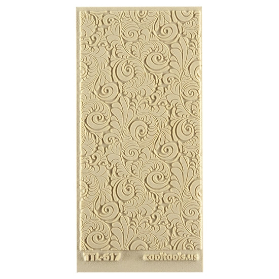 Texture Tile - Plume. Beige Texture Tiles are flexible, washable and can be used with any soft clay. Spritz with CoolSlip or dust on Dry Powder Release for stick-free impressions when using metal clay and polymer clay.