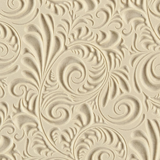 Texture Tile - Plume Embossed. Beige Texture Tiles are flexible, washable and can be used with any soft clay. Spritz with CoolSlip or dust on Dry Powder Release for stick-free impressions when using metal clay and polymer clay.