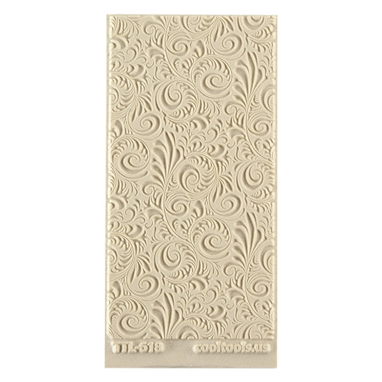 Texture Tile - Plume Embossed. Beige Texture Tiles are flexible, washable and can be used with any soft clay. Spritz with CoolSlip or dust on Dry Powder Release for stick-free impressions when using metal clay and polymer clay.