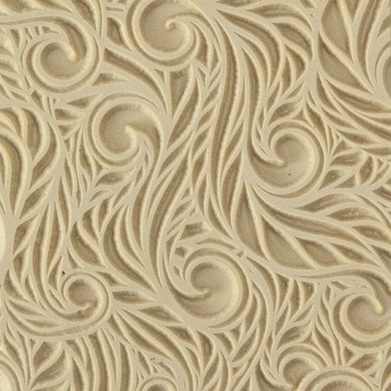 Texture Tile - Feather Flurry. Beige Texture Tiles are flexible, washable and can be used with any soft clay. Spritz with CoolSlip or dust on Dry Powder Release for stick-free impressions when using metal clay and polymer clay.