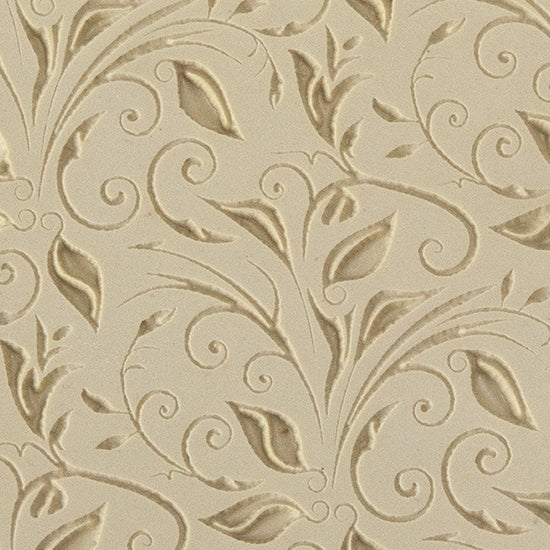 Texture Tile - Leaves & Tendrils Embossed. Beige Texture Tiles are flexible, washable and can be used with any soft clay. Spritz with CoolSlip or dust on Dry Powder Release for stick-free impressions when using metal clay and polymer clay.