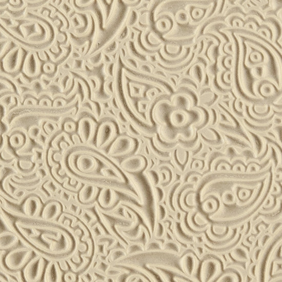 Texture Tile - Paisley. Beige Texture Tiles are flexible, washable and can be used with any soft clay. Spritz with CoolSlip or dust on Dry Powder Release for stick-free impressions when using metal clay and polymer clay.