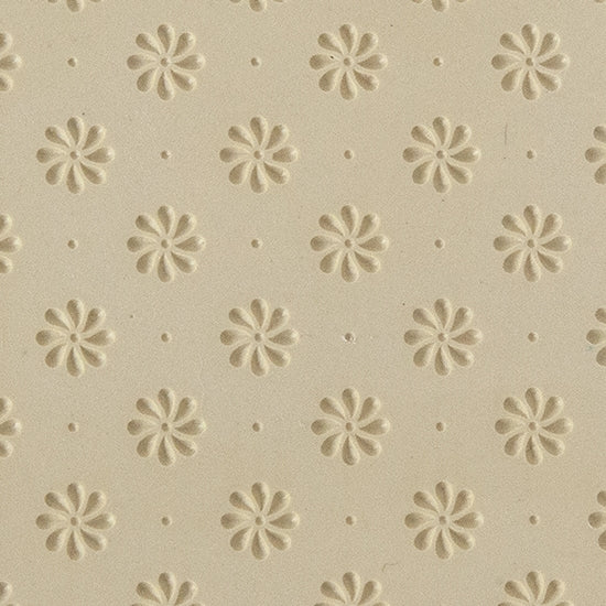 Texture Tile - Field of Daisies Embossed. Beige Texture Tiles are flexible, washable and can be used with any soft clay. Spritz with CoolSlip or dust on Dry Powder Release for stick-free impressions when using metal clay and polymer clay.