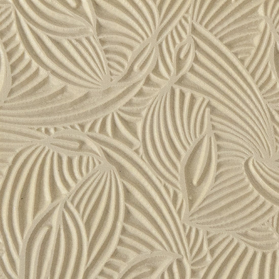 Texture Tile - Dancing Hosta. Beige Texture Tiles are flexible, washable and can be used with any soft clay. Spritz with CoolSlip or dust on Dry Powder Release for stick-free impressions when using metal clay and polymer clay.