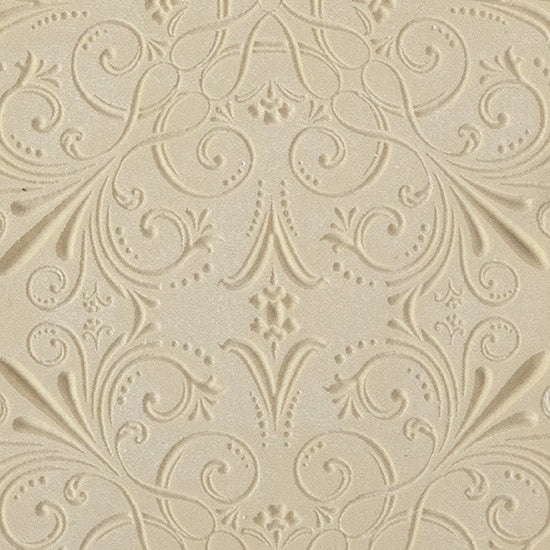 Texture Tile - Victorian Elegance Embossed. Beige Texture Tiles are flexible, washable and can be used with any soft clay. Spritz with CoolSlip or dust on Dry Powder Release for stick-free impressions when using metal clay and polymer clay.