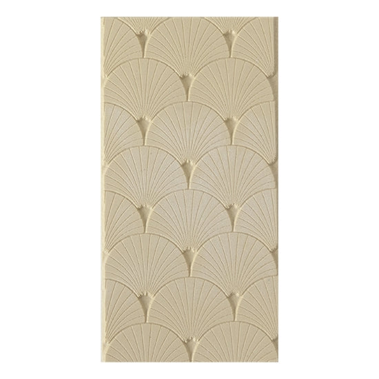 Texture Tile - Fan-tastic Embossed. Beige Texture Tiles are flexible, washable and can be used with any soft clay. Spritz with CoolSlip or dust on Dry Powder Release for stick-free impressions when using metal clay and polymer clay.