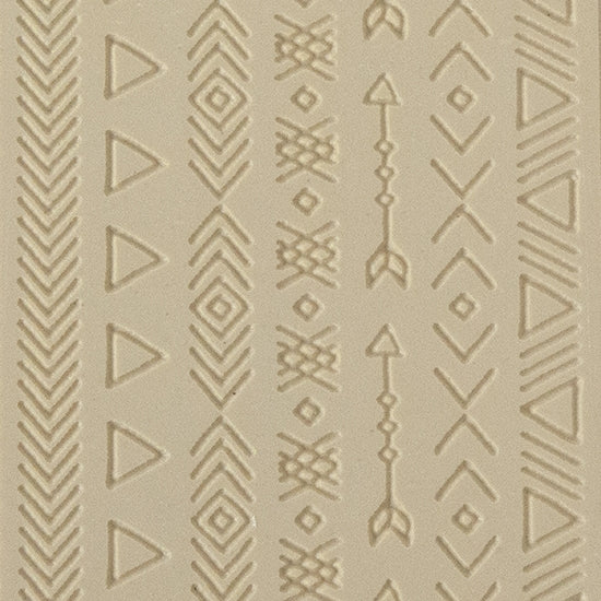 Texture Tile - Tribal Borders Fineline. Beige Texture Tiles are flexible, washable and can be used with any soft clay. Spritz with CoolSlip or dust on Dry Powder Release for stick-free impressions when using metal clay and polymer clay.