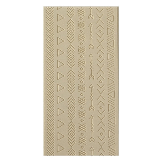 Texture Tile - Tribal Borders Fineline. Beige Texture Tiles are flexible, washable and can be used with any soft clay. Spritz with CoolSlip or dust on Dry Powder Release for stick-free impressions when using metal clay and polymer clay.