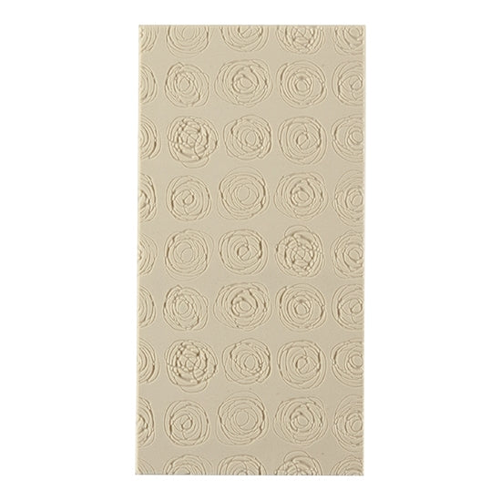 Texture Tile - Tissue Flowers Fineline. Beige Texture Tiles are flexible, washable and can be used with any soft clay. Spritz with CoolSlip or dust on Dry Powder Release for stick-free impressions when using metal clay and polymer clay.