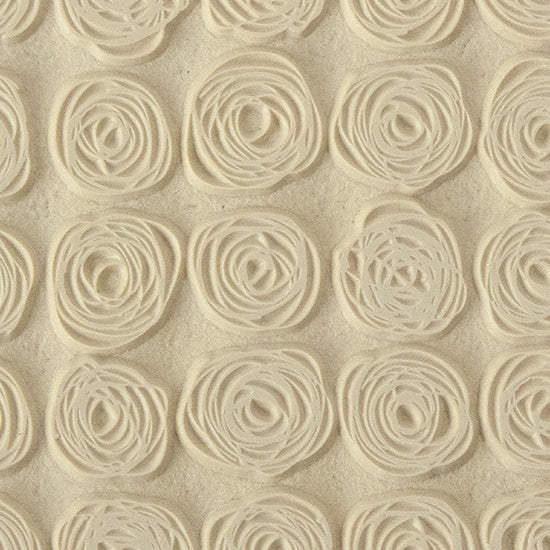 Texture Tile - Tissue Flowers. Beige Texture Tiles are flexible, washable and can be used with any soft clay. Spritz with CoolSlip or dust on Dry Powder Release for stick-free impressions when using metal clay and polymer clay.