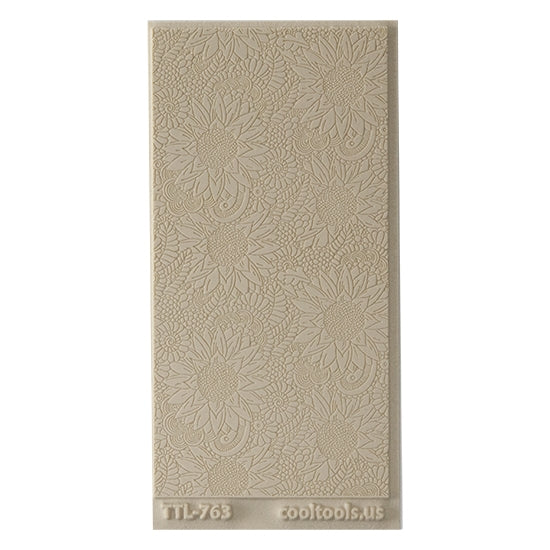 Texture Tile - Super Fineline Brilliant Blooms. Beige Texture Tiles are flexible, washable and can be used with any soft clay. Spritz with CoolSlip or dust on Dry Powder Release for stick-free impressions when using metal clay and polymer clay.