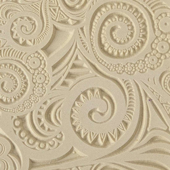 Texture Tile - Swirly Hearts. Beige Texture Tiles are flexible, washable and can be used with any soft clay. Spritz with CoolSlip or dust on Dry Powder Release for stick-free impressions when using metal clay and polymer clay.