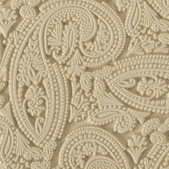 Texture Tile - Mehndi Paisley. Beige Texture Tiles are flexible, washable and can be used with any soft clay. Spritz with CoolSlip or dust on Dry Powder Release for stick-free impressions when using metal clay and polymer clay.