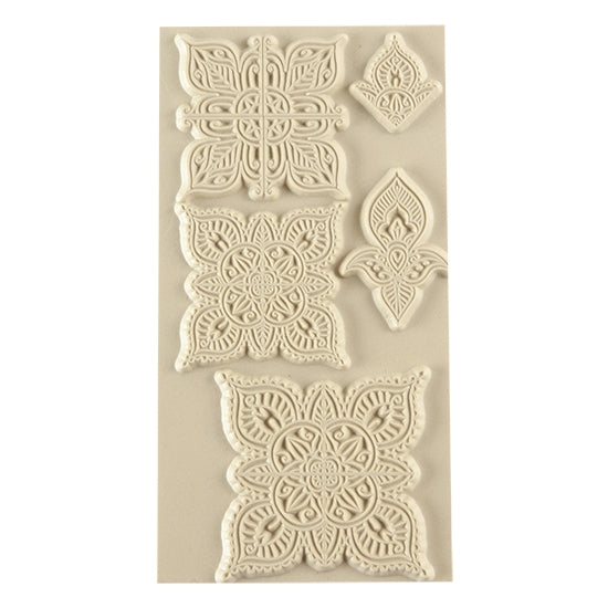 Texture Tile - Mehndi Elements. Beige Texture Tiles are flexible, washable and can be used with any soft clay. Spritz with CoolSlip or dust on Dry Powder Release for stick-free impressions when using metal clay and polymer clay.