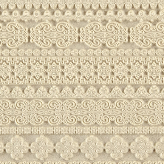 Texture Tile - Fancy Borders. Beige Texture Tiles are flexible, washable and can be used with any soft clay. Spritz with CoolSlip or dust on Dry Powder Release for stick-free impressions when using metal clay and polymer clay.