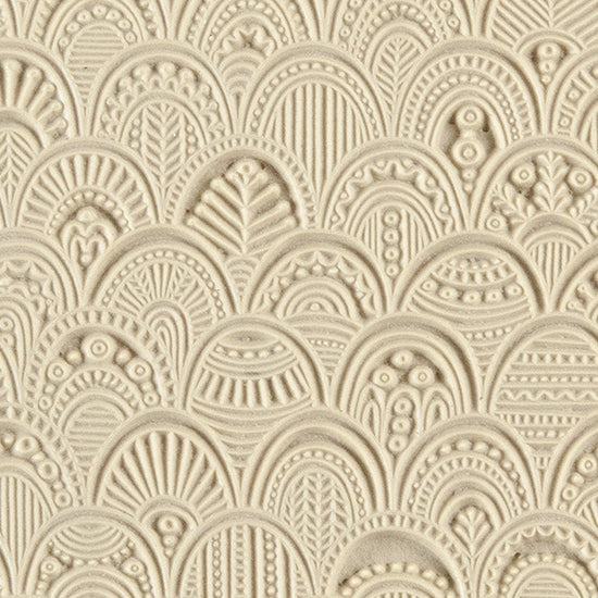 Texture Tile - Rococo. Beige Texture Tiles are flexible, washable and can be used with any soft clay. Spritz with CoolSlip or dust on Dry Powder Release for stick-free impressions when using metal clay and polymer clay.