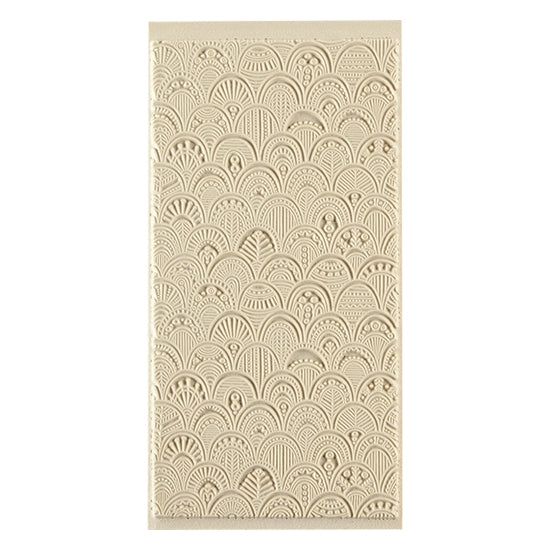 Texture Tile - Rococo. Beige Texture Tiles are flexible, washable and can be used with any soft clay. Spritz with CoolSlip or dust on Dry Powder Release for stick-free impressions when using metal clay and polymer clay.