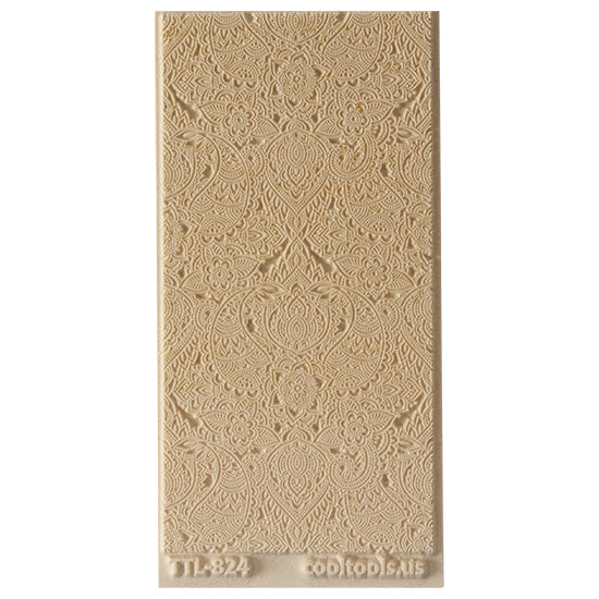 Texture Tile - Paisley Play. Beige Texture Tiles are flexible, washable and can be used with any soft clay. Spritz with CoolSlip or dust on Dry Powder Release for stick-free impressions when using metal clay and polymer clay.