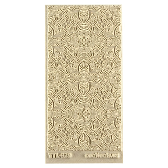 Texture Tile - Celtic Entanglements. Beige Texture Tiles are flexible, washable and can be used with any soft clay. Spritz with CoolSlip or dust on Dry Powder Release for stick-free impressions when using metal clay and polymer clay.