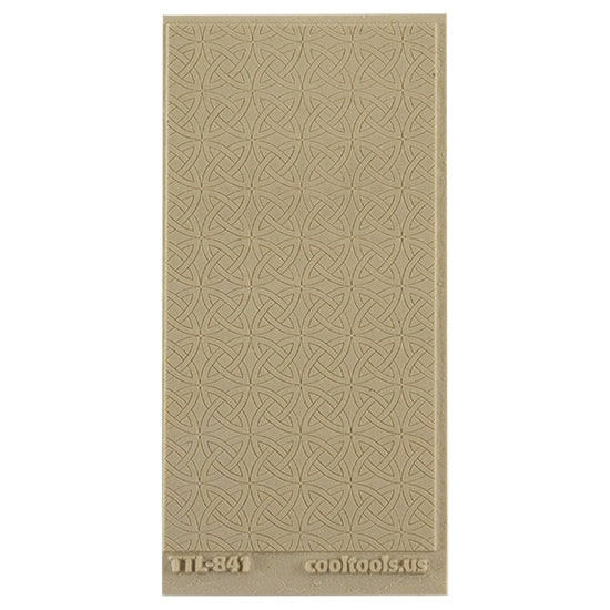 Texture Tile - Celtic Over & Under Fineline. Beige Texture Tiles are flexible, washable and can be used with any soft clay. Spritz with CoolSlip or dust on Dry Powder Release for stick-free impressions when using metal clay and polymer clay.