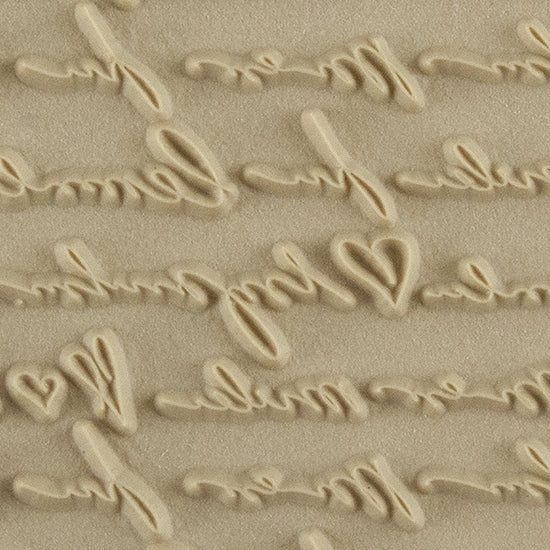 Texture Tile - Sincerely Yours. Beige Texture Tiles are flexible, washable and can be used with any soft clay. Spritz with CoolSlip or dust on Dry Powder Release for stick-free impressions when using metal clay and polymer clay.