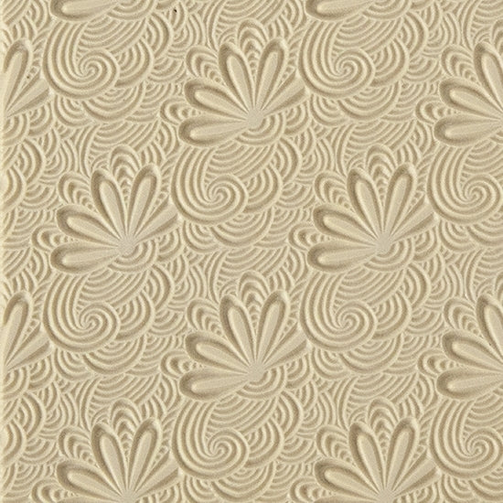 Texture Tile - Tail Feathers. Beige Texture Tiles are flexible, washable and can be used with any soft clay. Spritz with CoolSlip or dust on Dry Powder Release for stick-free impressions when using metal clay and polymer clay.