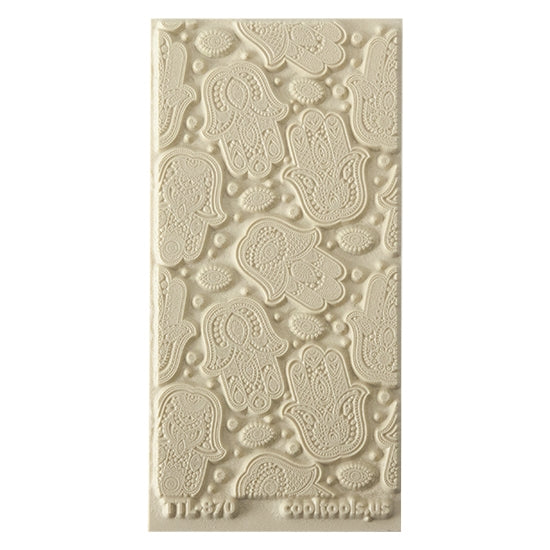 Texture Tile - Hamsas. Beige Texture Tiles are flexible, washable and can be used with any soft clay. Spritz with CoolSlip or dust on Dry Powder Release for stick-free impressions when using metal clay and polymer clay.