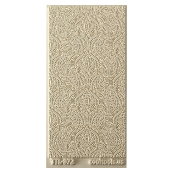 Texture Tile - Henna Symmetry. Beige Texture Tiles are flexible, washable and can be used with any soft clay. Spritz with CoolSlip or dust on Dry Powder Release for stick-free impressions when using metal clay and polymer clay.