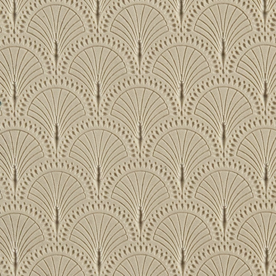 Texture Tile - Art Deco Shells Embossed. Beige Texture Tiles are flexible, washable and can be used with any soft clay. Spritz with CoolSlip or dust on Dry Powder Release for stick-free impressions when using metal clay and polymer clay.