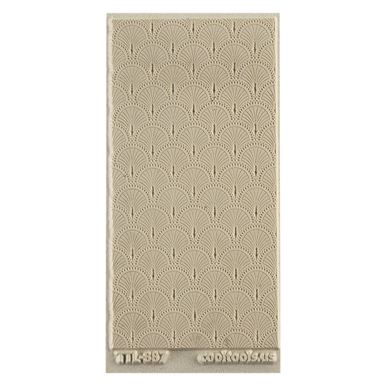 Texture Tile - Art Deco Shells Embossed. Beige Texture Tiles are flexible, washable and can be used with any soft clay. Spritz with CoolSlip or dust on Dry Powder Release for stick-free impressions when using metal clay and polymer clay.