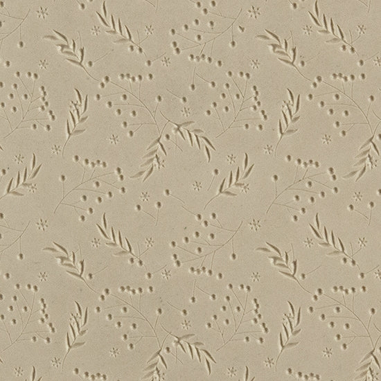 Texture Tile - Berry Branches Embossed. Beige Texture Tiles are flexible, washable and can be used with any soft clay. Spritz with CoolSlip or dust on Dry Powder Release for stick-free impressions when using metal clay and polymer clay.