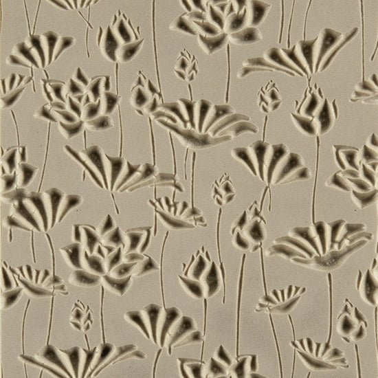 Texture Tile - Flowing Flowers Embossed. Beige Texture Tiles are flexible, washable and can be used with any soft clay. Spritz with CoolSlip or dust on Dry Powder Release for stick-free impressions when using metal clay and polymer clay.