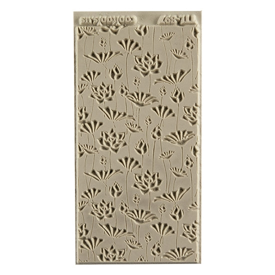 Texture Tile - Flowing Flowers Embossed. Beige Texture Tiles are flexible, washable and can be used with any soft clay. Spritz with CoolSlip or dust on Dry Powder Release for stick-free impressions when using metal clay and polymer clay.