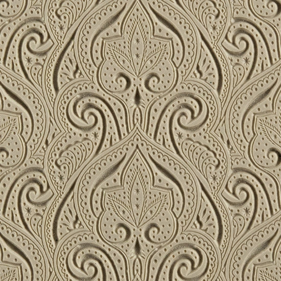 Texture Tile - Henna Symmetry Embossed. Beige Texture Tiles are flexible, washable and can be used with any soft clay. Spritz with CoolSlip or dust on Dry Powder Release for stick-free impressions when using metal clay and polymer clay.