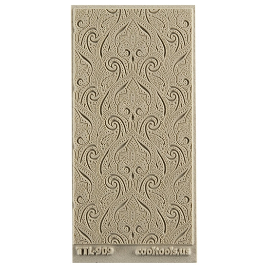 Texture Tile - Henna Symmetry Embossed. Beige Texture Tiles are flexible, washable and can be used with any soft clay. Spritz with CoolSlip or dust on Dry Powder Release for stick-free impressions when using metal clay and polymer clay.